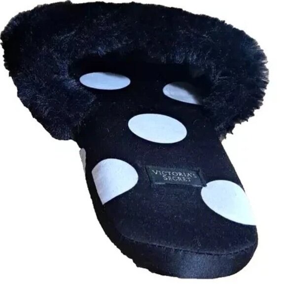 Victoria's Secret Signature Black with White Polka Dot Satin Slippers Sz M (7/8) - Picture 4 of 8